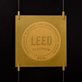Cable Suspension Gold Anodized LEED Plaque and Hardware System 